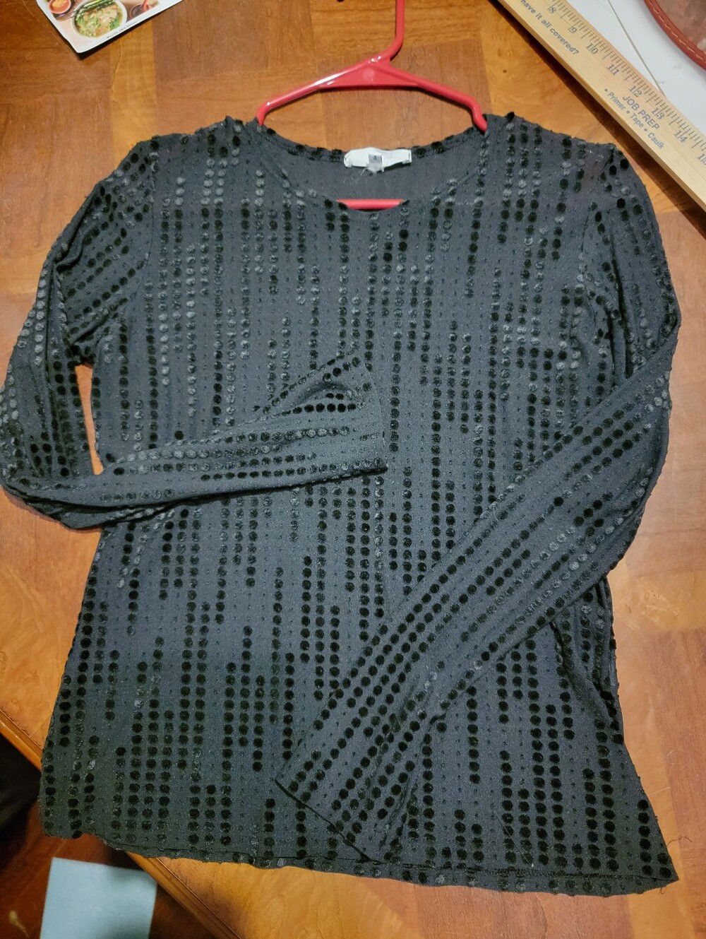 VTG Y2K Rayure Paris Sheer Velvet Burnout Polka Dot Long Sleeve Top French Sz4